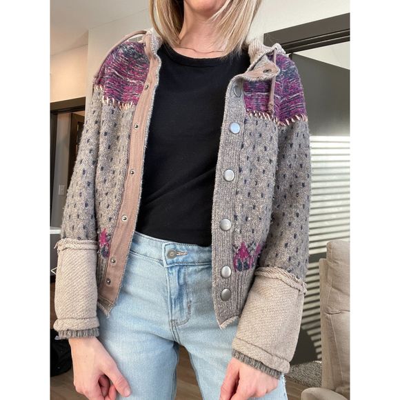 Free People Wool Blend Hooded Tight Knit Sweater - Picture 1 of 4